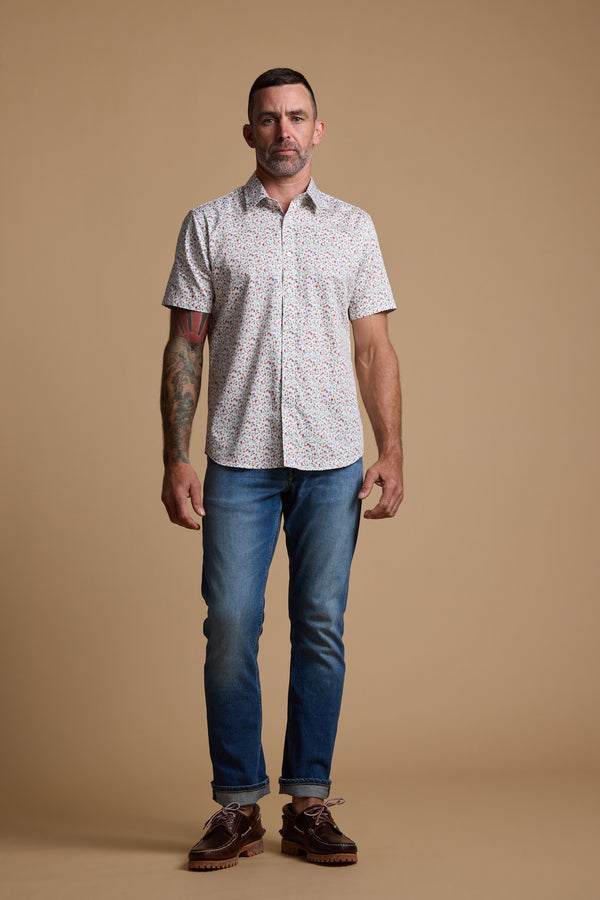 Barkers Wade Print Shirt in white, cotton