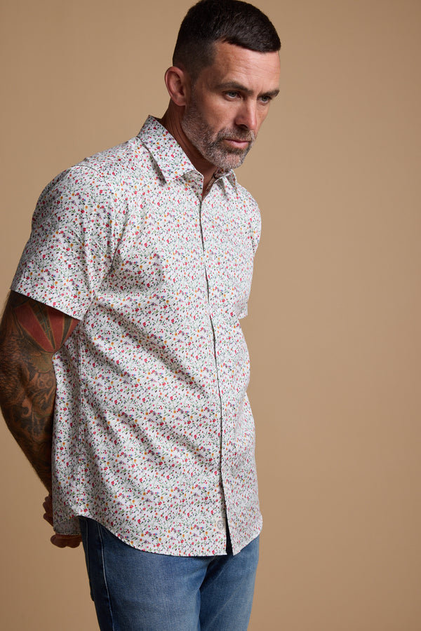 Barkers Wade Print Shirt in white, cotton, additional view