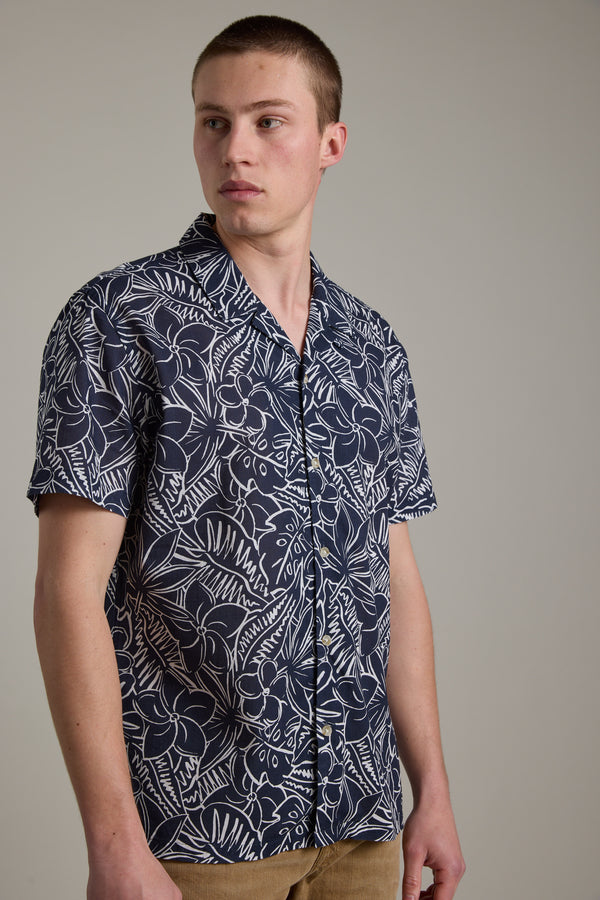 Barkers Myrtle Print Cuban Shirt in navy, additional view