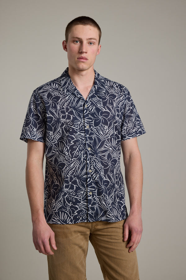 Barkers Myrtle Print Cuban Shirt in navy, alternate view