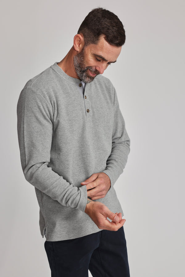 Barkers Avenue Waffle Henley in grey marl, additional view