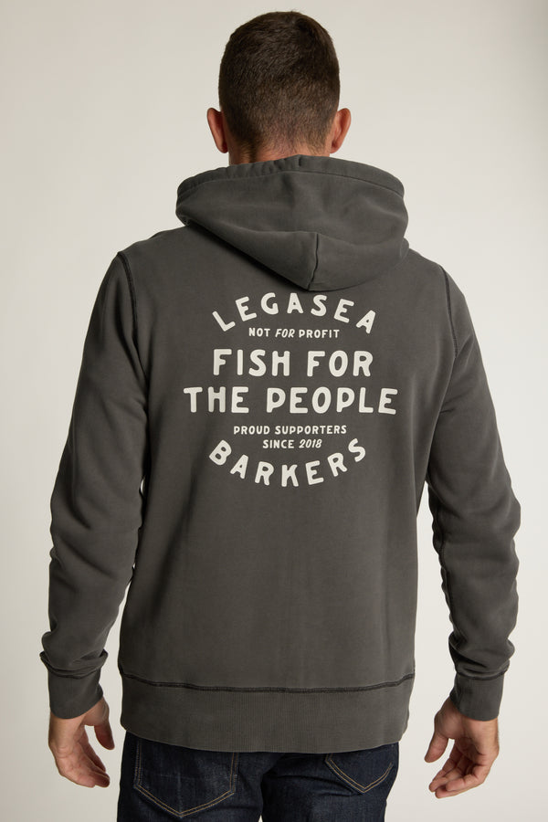 Legasea Supporter Hoodie in washed black, relaxed fit, alternate view