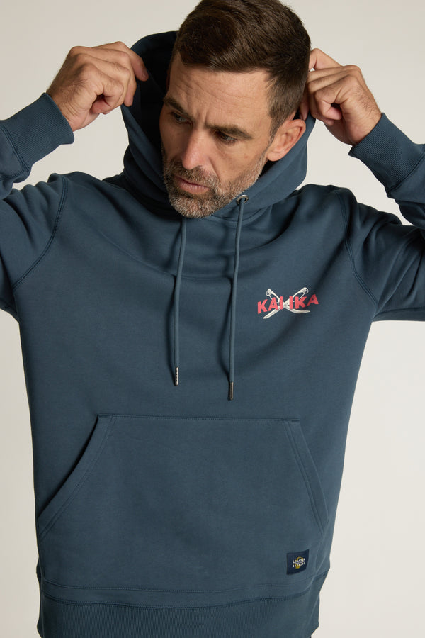 Legasea Kai Ika Hoodie in petrol blue, relaxed fit, alternate view