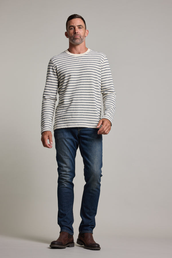 Barkers Barton Cotton Stripe Crew in oatmeal, alternate view