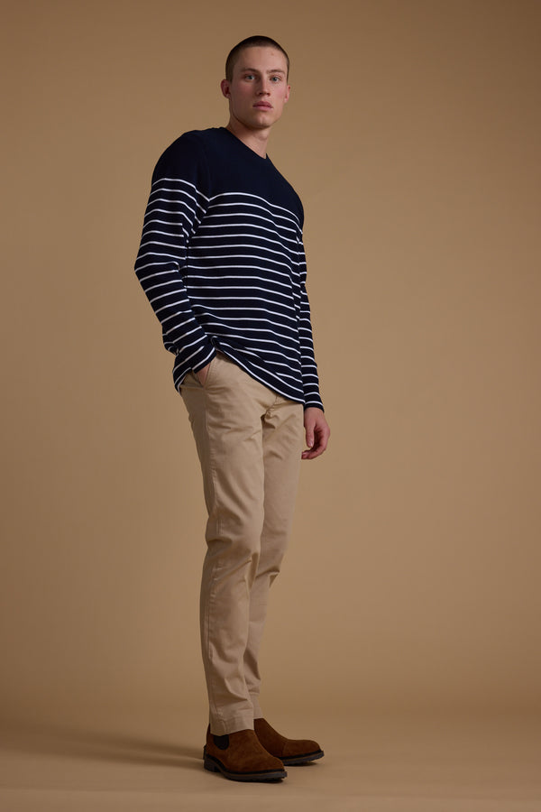 Barkers Avenue Stripe Waffle Crew in navy stripe, additional view