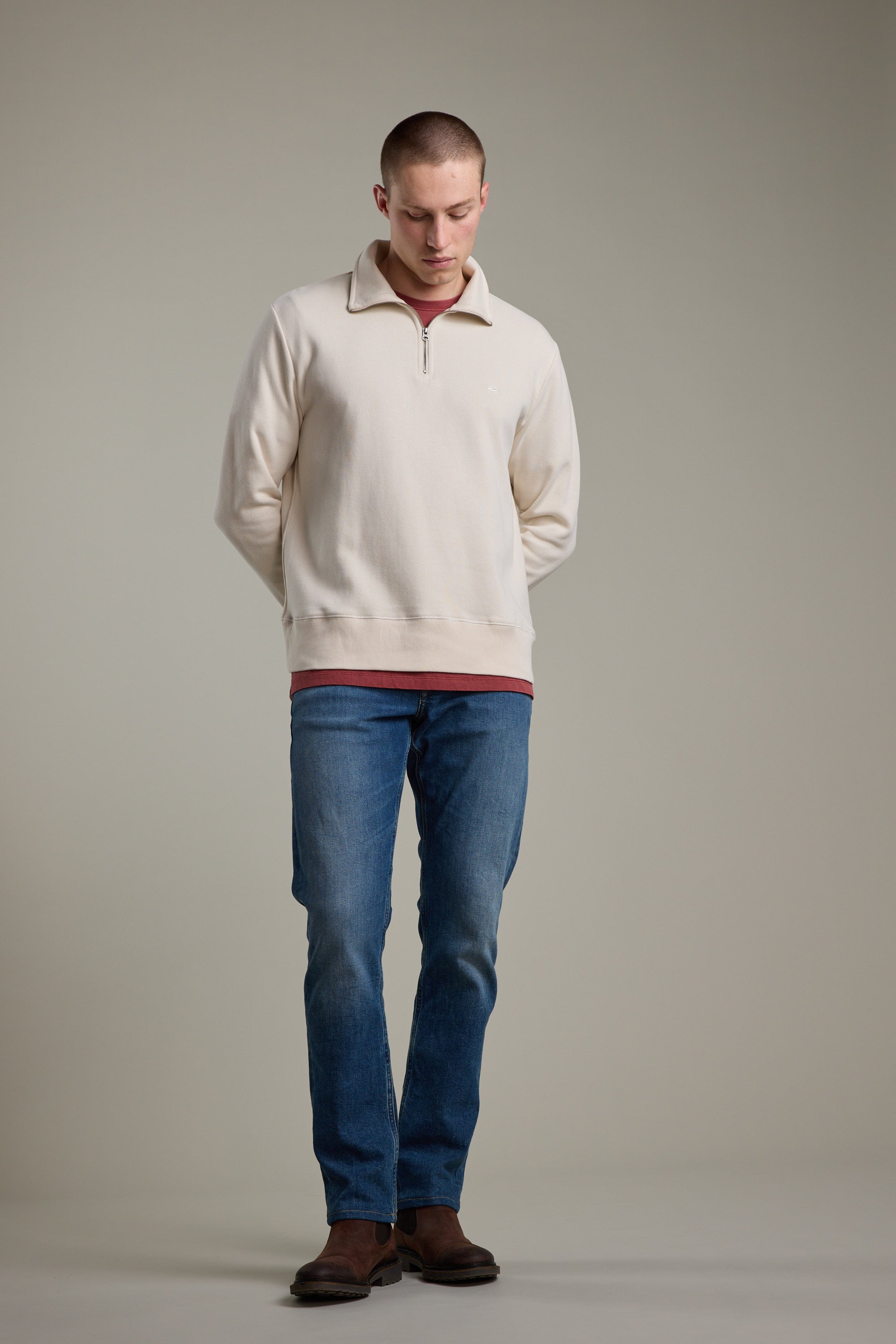 Barkers Wayfarer 1/4 Zip in oatmeal, regular fit