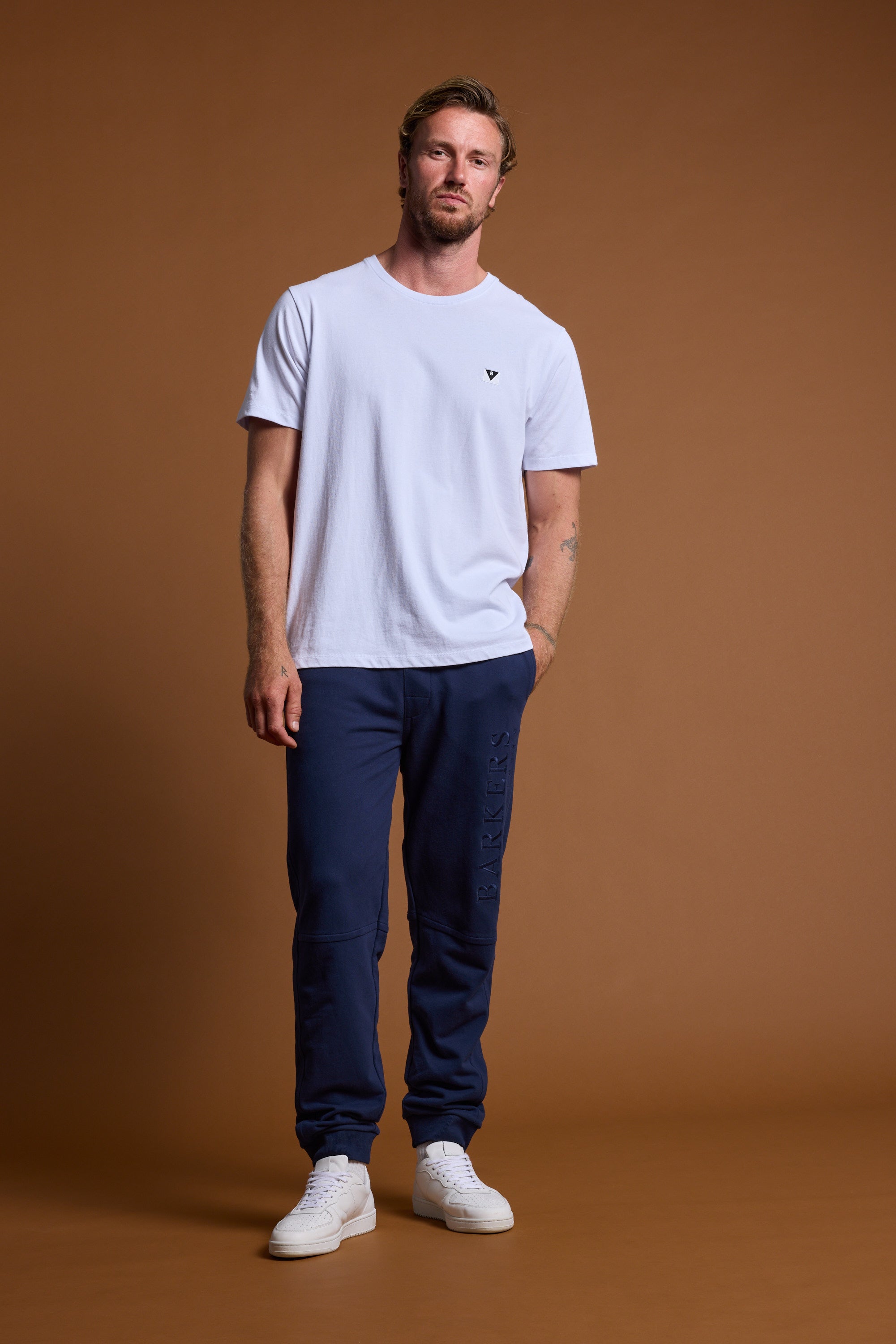 Barkers Heritage Track Pant in navy, cotton