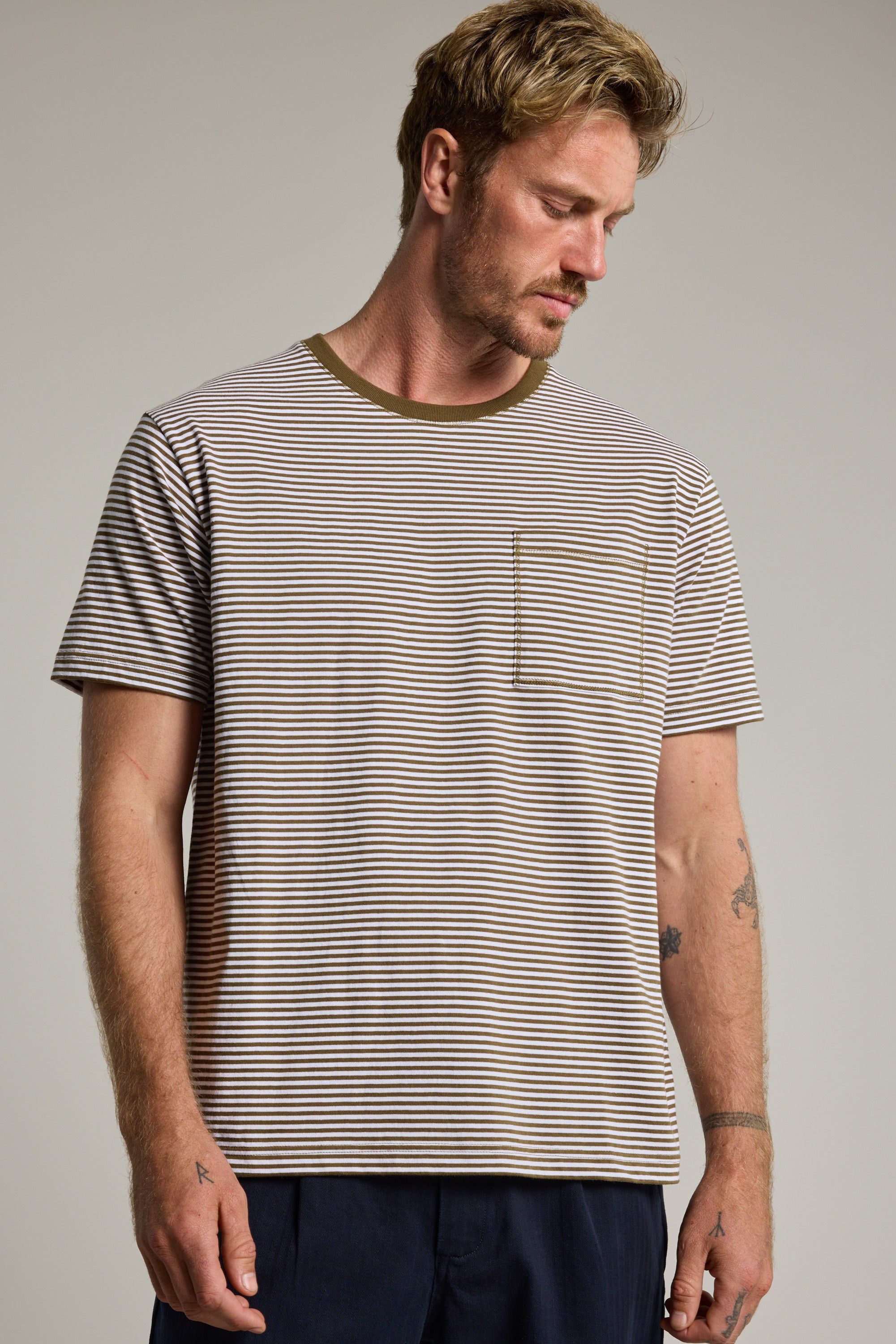 Barkers Arney Stripe Tee in olive