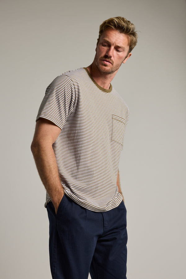 Barkers Arney Stripe Tee in olive, additional view
