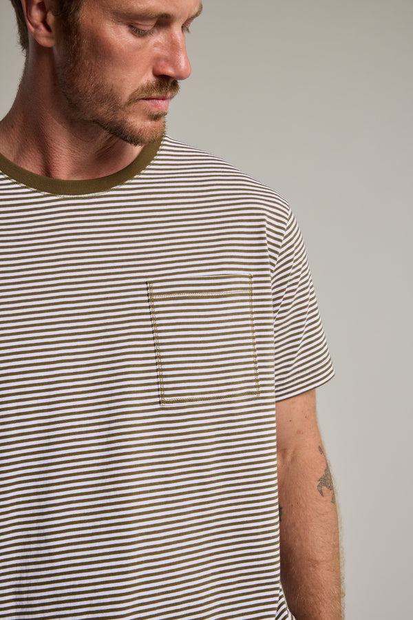 Barkers Arney Stripe Tee in olive, alternate view