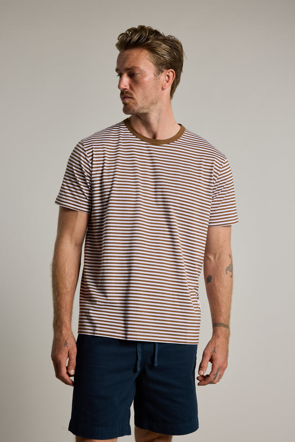 Barkers Rollins Supima Stripe Tee in brown, additional view
