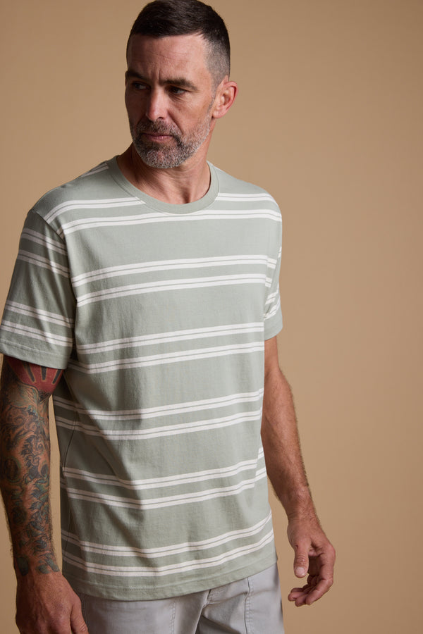 Barkers Northway Stripe Tee in sage, cotton, additional view