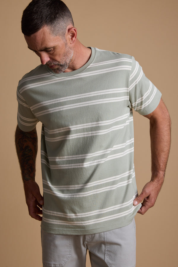 Barkers Northway Stripe Tee in sage, cotton, additional view
