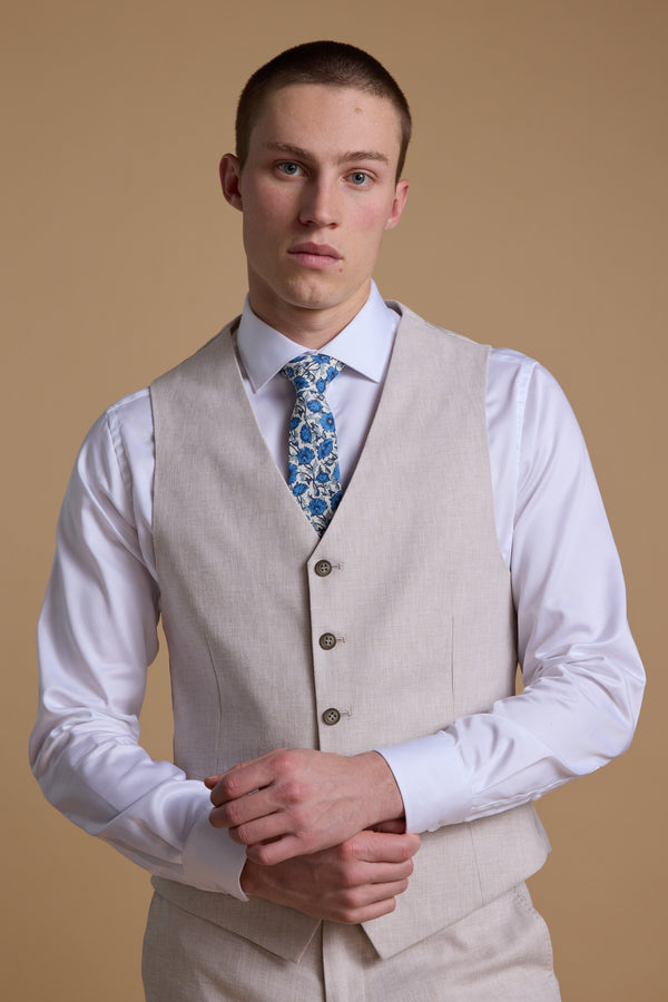 Barkers Somerton Linen Texture Waistcoat in stone, tailored fit, additional view