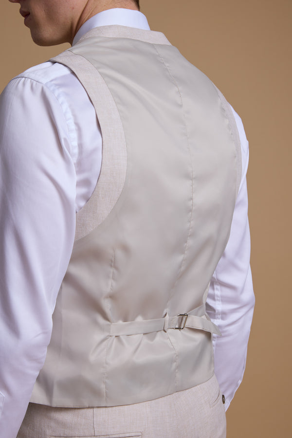 Barkers Somerton Linen Texture Waistcoat in stone, tailored fit, additional view