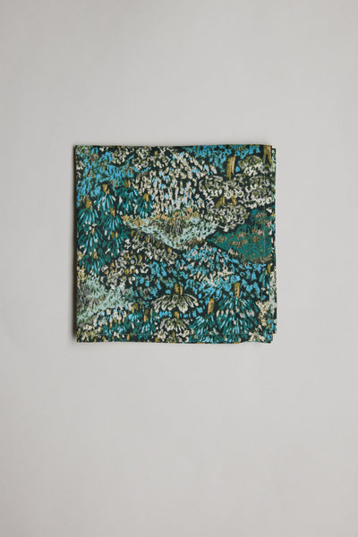 Liberty Darley Hillside Pocket Square in blue, green, and white abstract floral cotton.