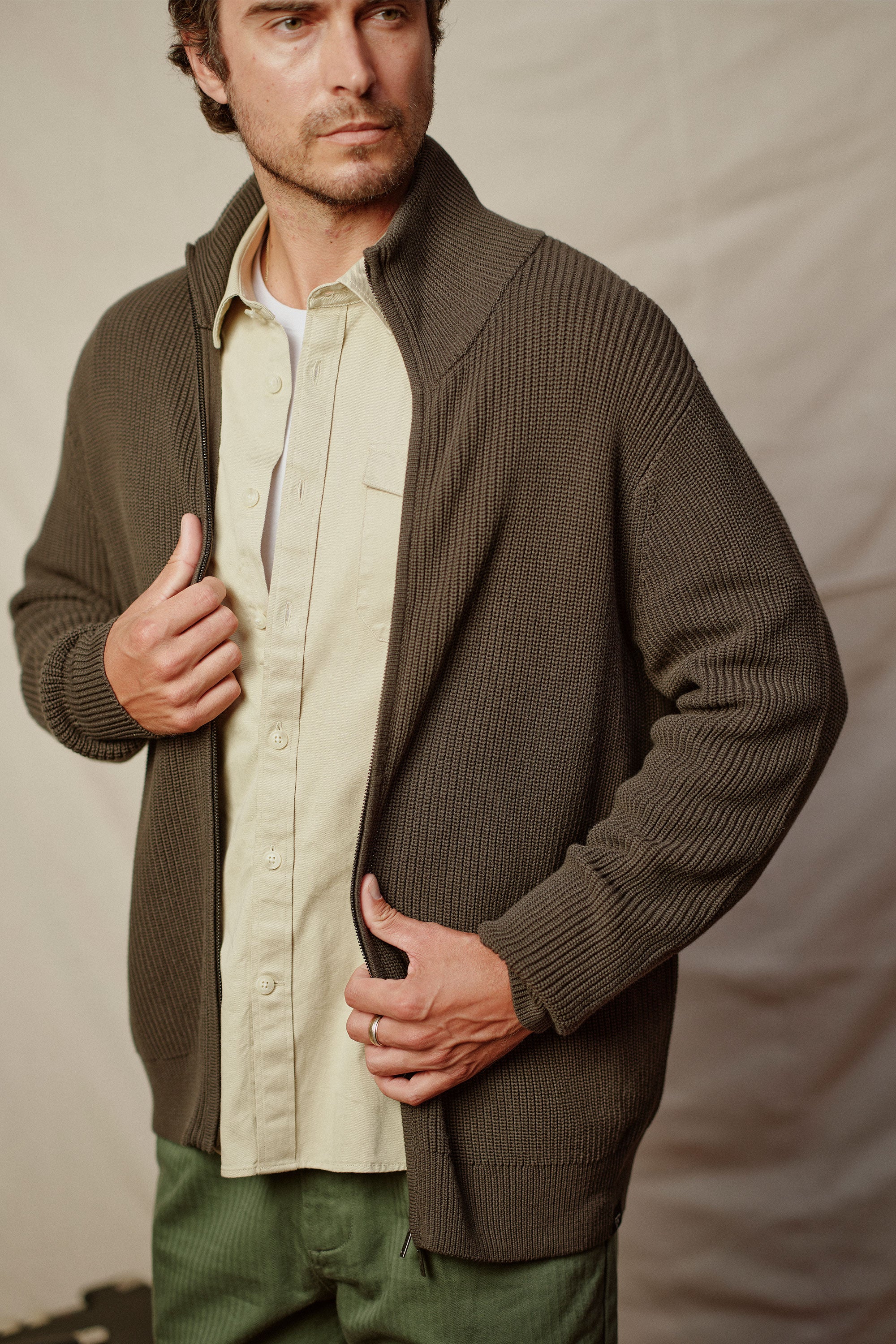 Barkers Enfield Zip Up Cardigan in khaki