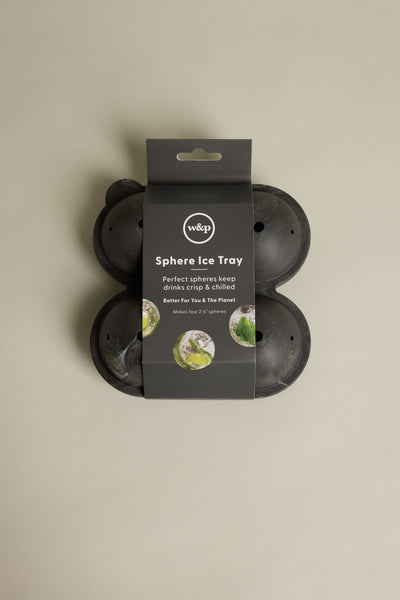 A marble black ice sphere tray by Barkers, labeled "Ice Tray Sphere Marble Black," creates perfect large ice spheres to keep drinks chilled and crisp; the packaging notes it's better for you and the planet, shown on a neutral background.