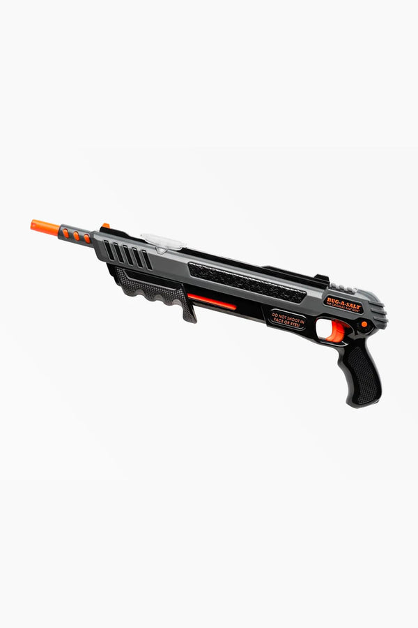 Bug-A-Salt 3.0 Black Fly rifle in black and orange for fly elimination against a white background.