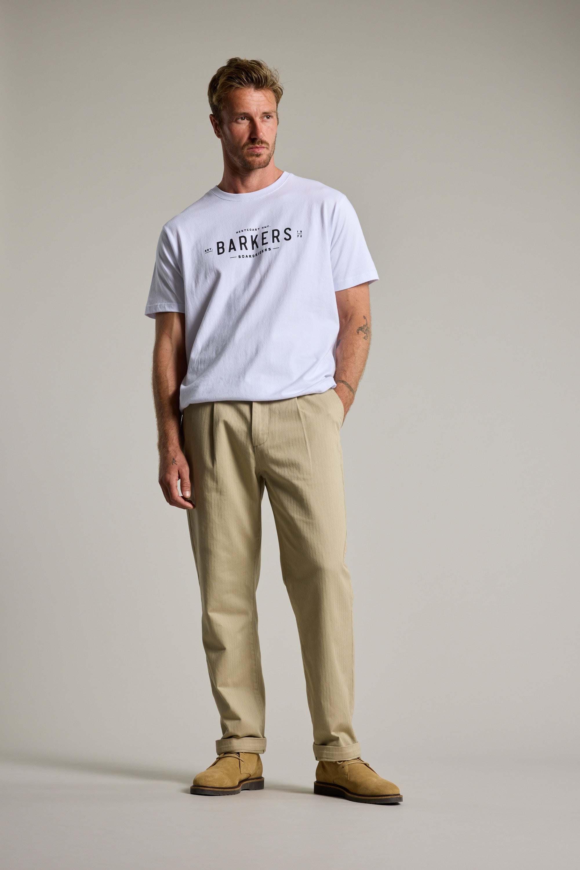 Barkers Wadley Twill Pant in stone, relaxed fit, alternate view