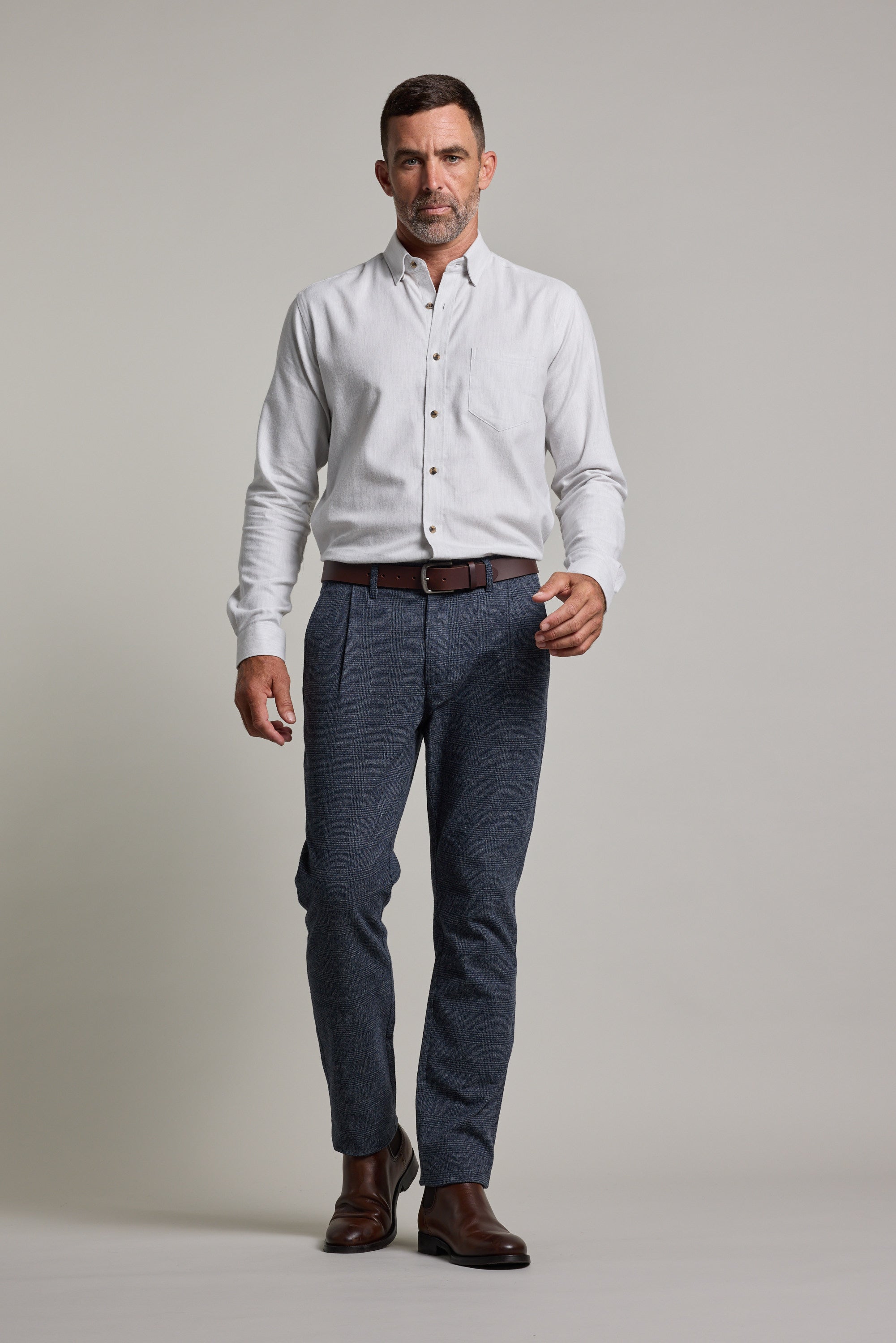 Barkers Newman Cotton Pant in navy check, relaxed fit, additional view