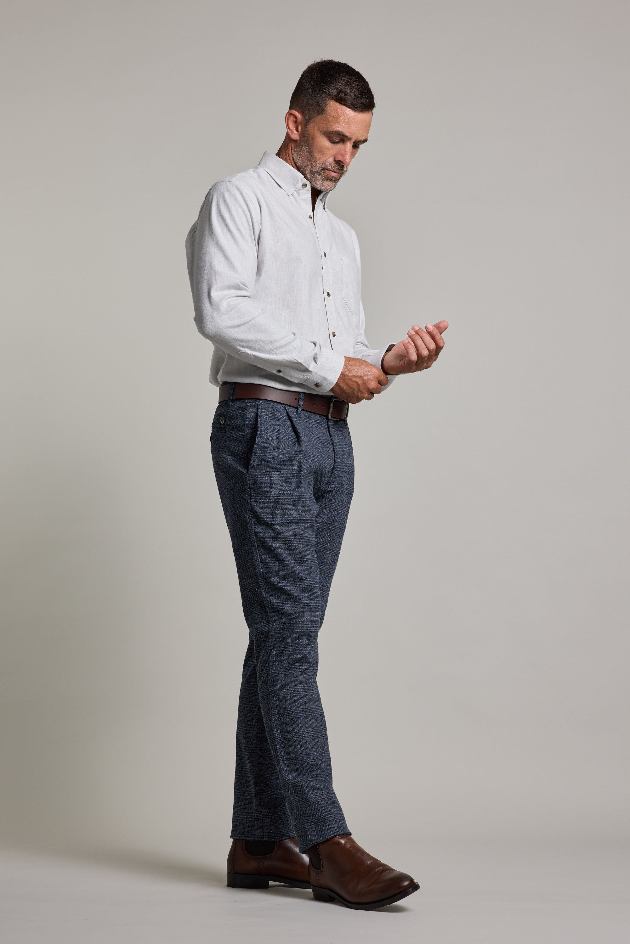Barkers Newman Cotton Pant in navy check, relaxed fit, additional view