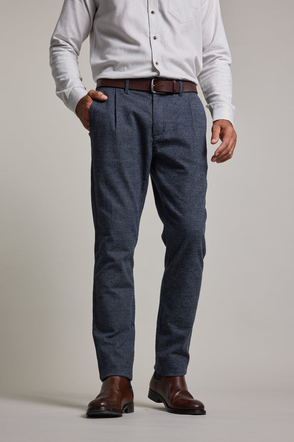 Barkers Newman Cotton Pant in navy check, relaxed fit, alternate view