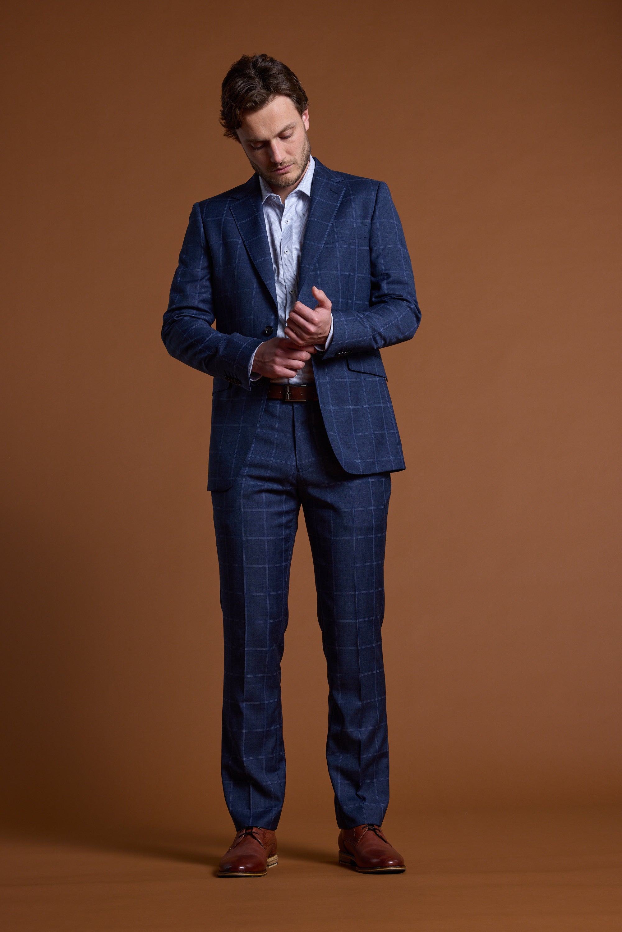 Barkers Treyburn Check Suit Jacket in blue check, merino, additional view