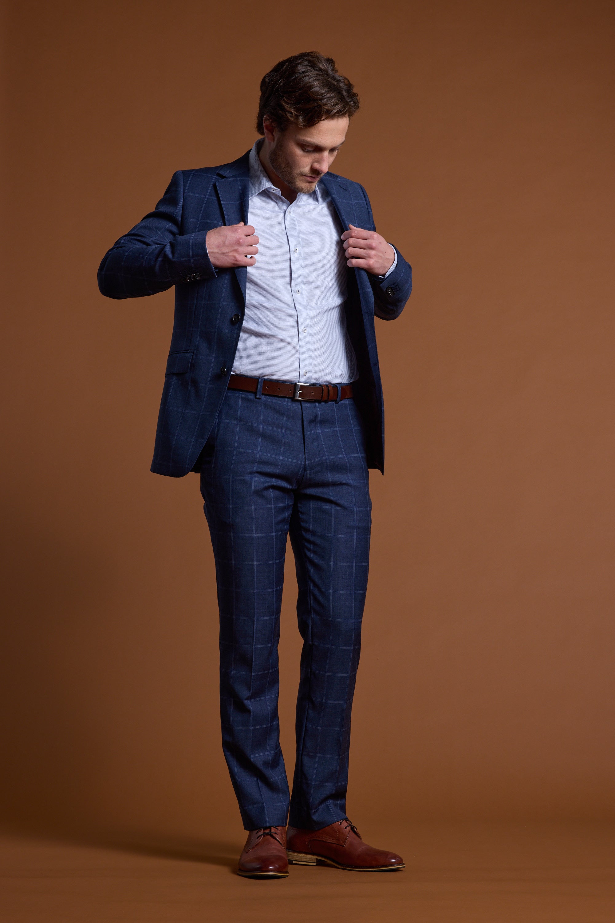 Barkers Treyburn Check Suit Trouser in blue check, merino, alternate view