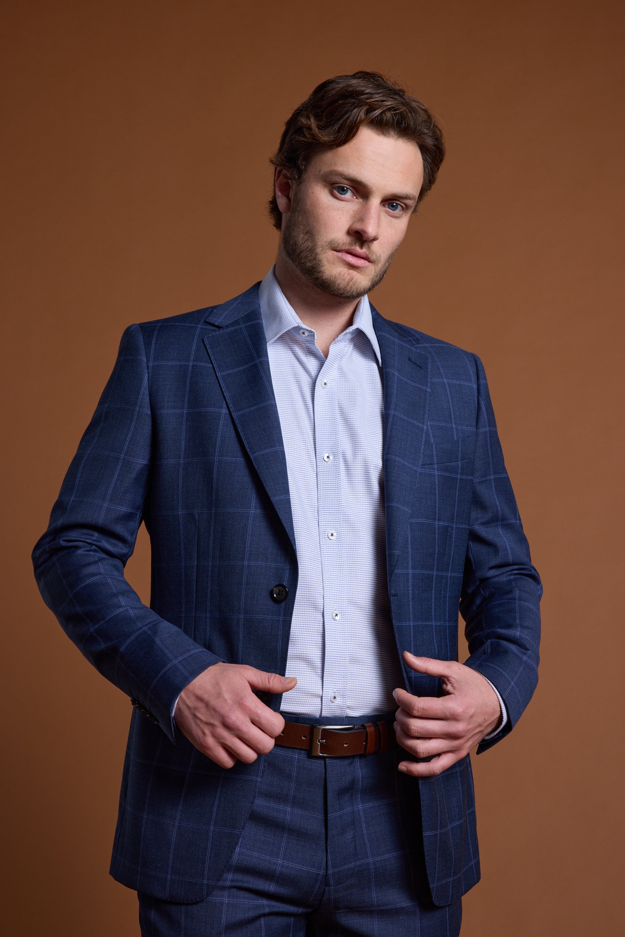 Barkers Treyburn Check Suit Jacket in blue check, merino, additional view