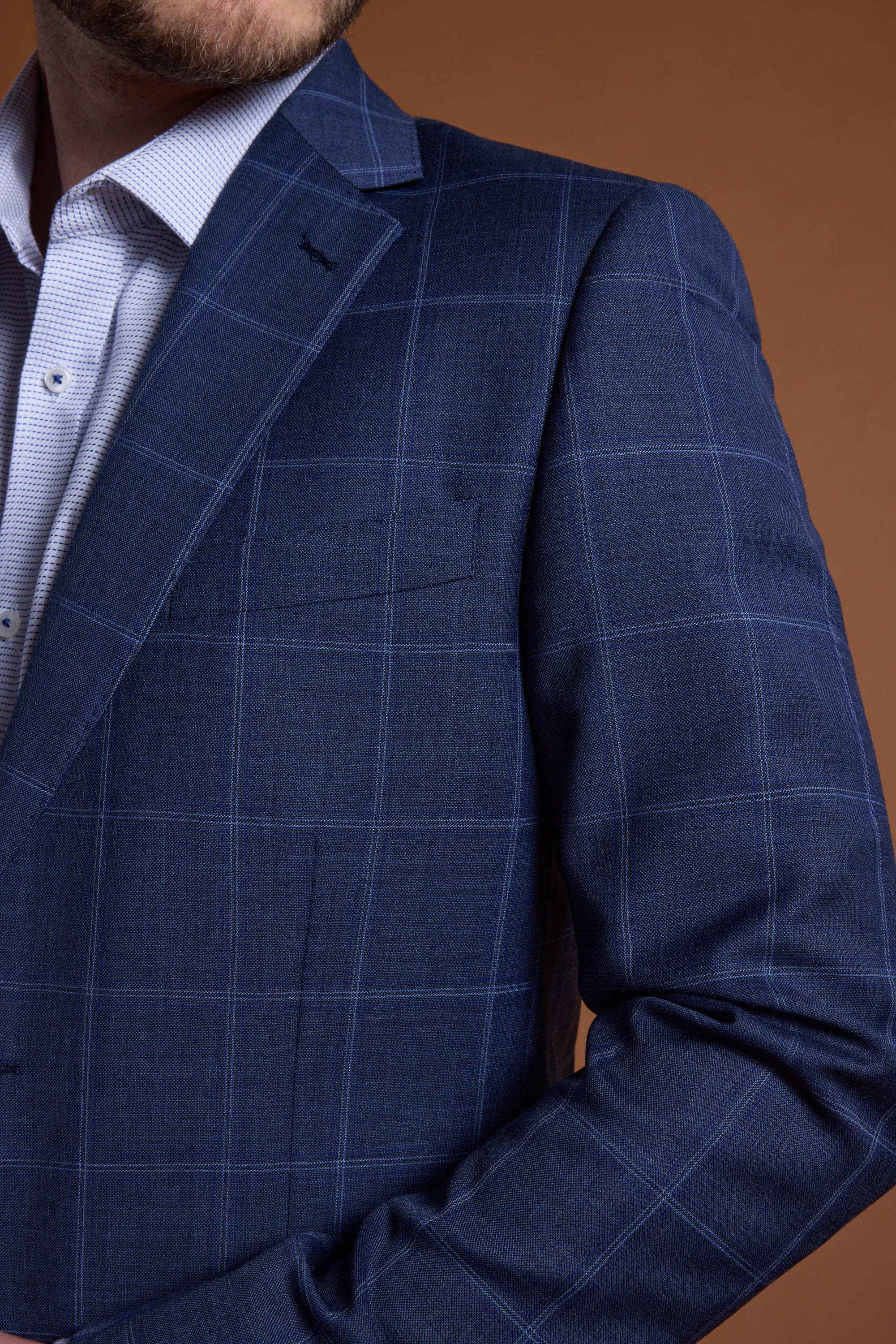 Barkers Treyburn Check Suit Jacket in blue check, merino, alternate view