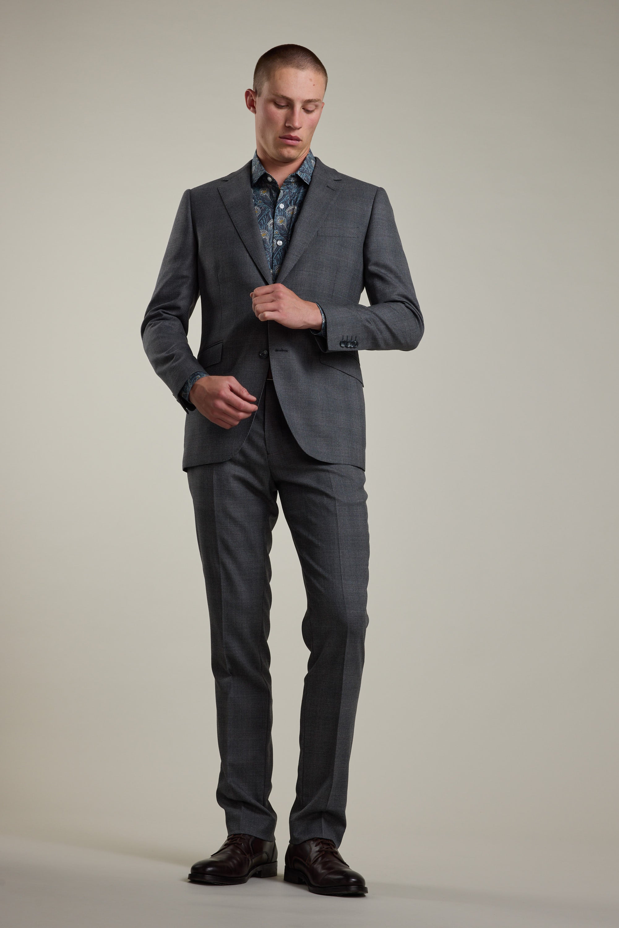 Barkers Ormsby Check Suit Trouser in grey, merino wool
