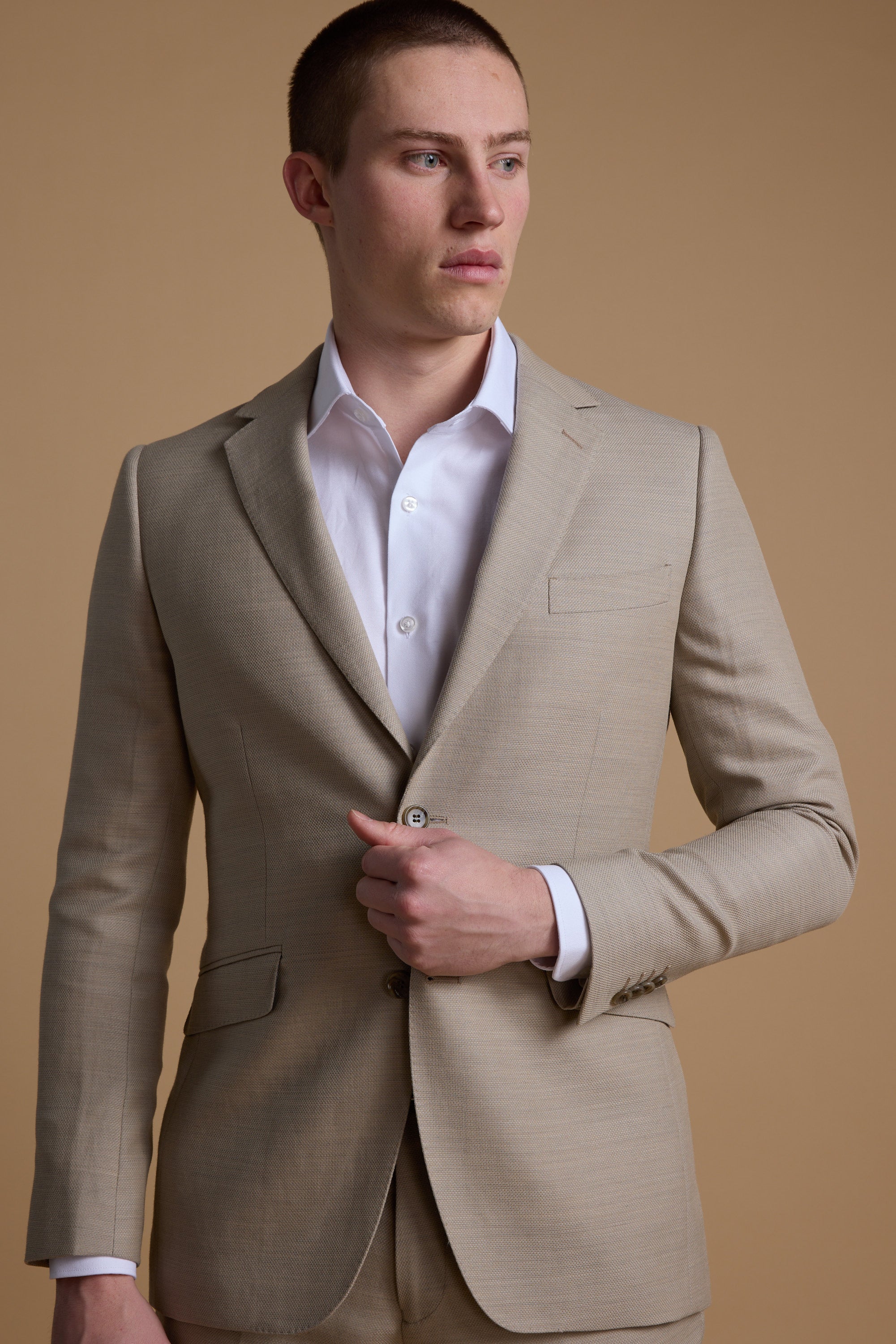 Barkers Lister Texture Suit Jacket in oatmeal, wool