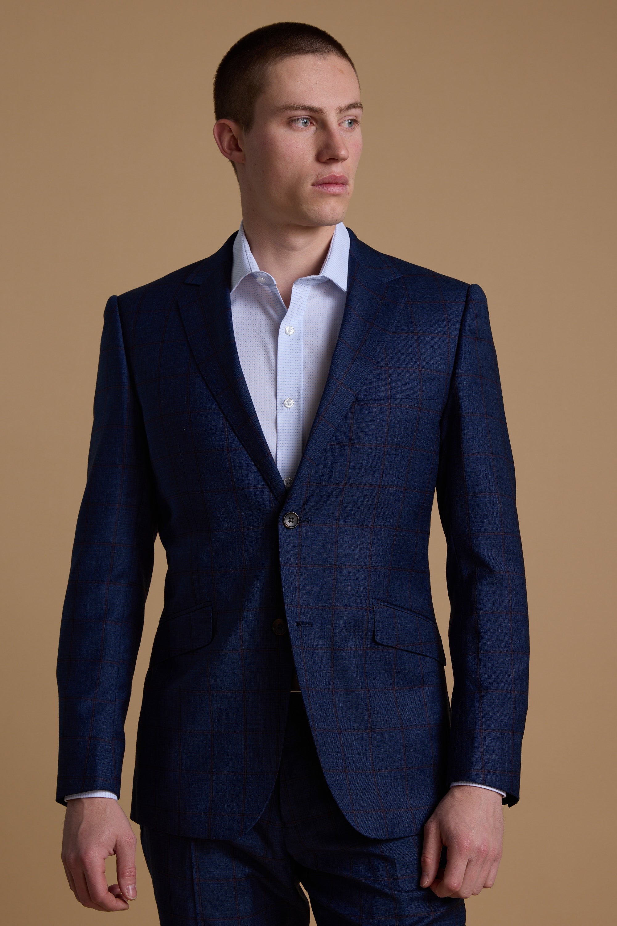 Barkers Grafton Check Suit Jacket in navy check, merino wool