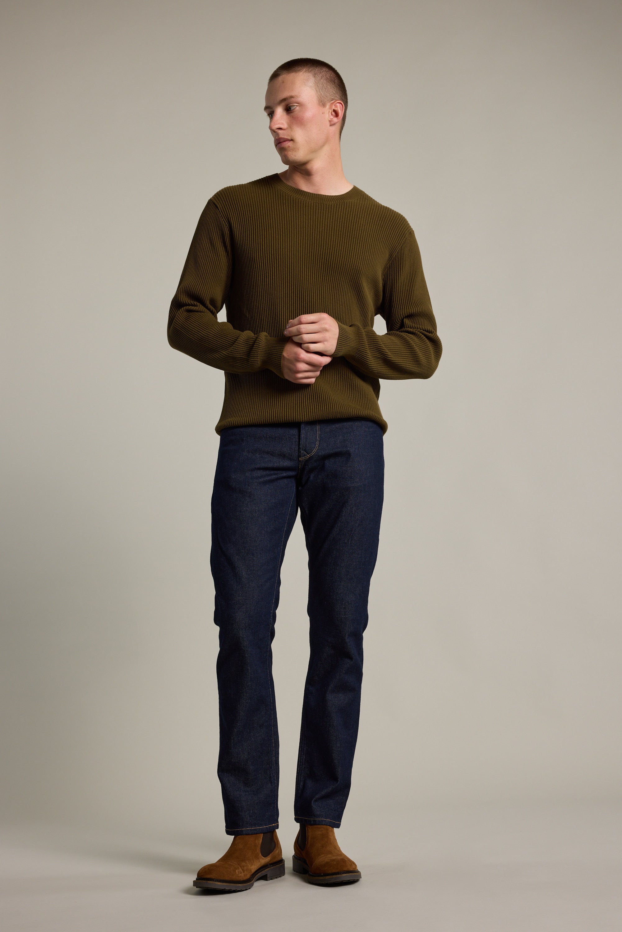 Barkers Robin Cotton Crew in khaki, cotton, alternate view