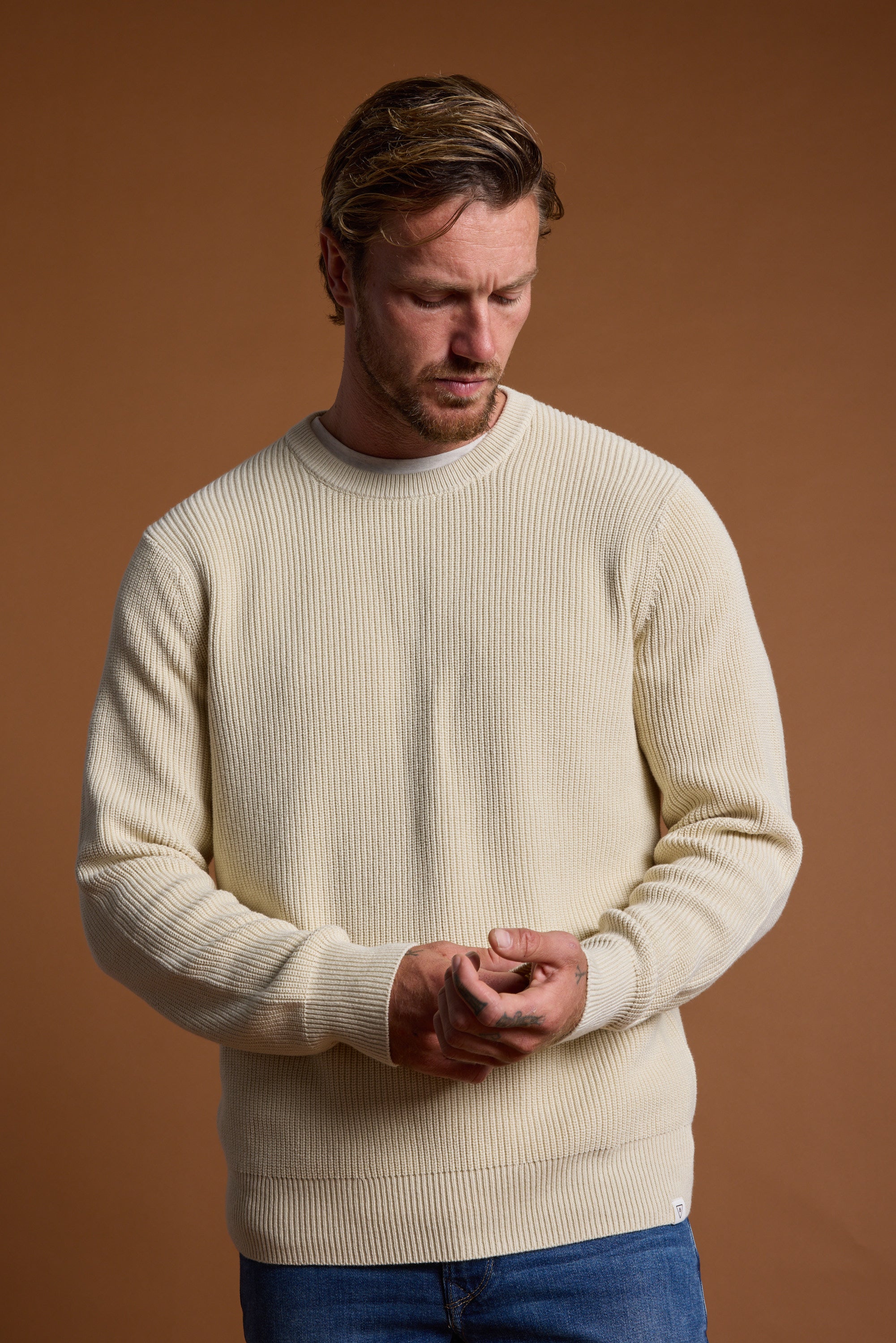 Barkers Dandar Cotton Crew in oatmeal, cotton, additional view