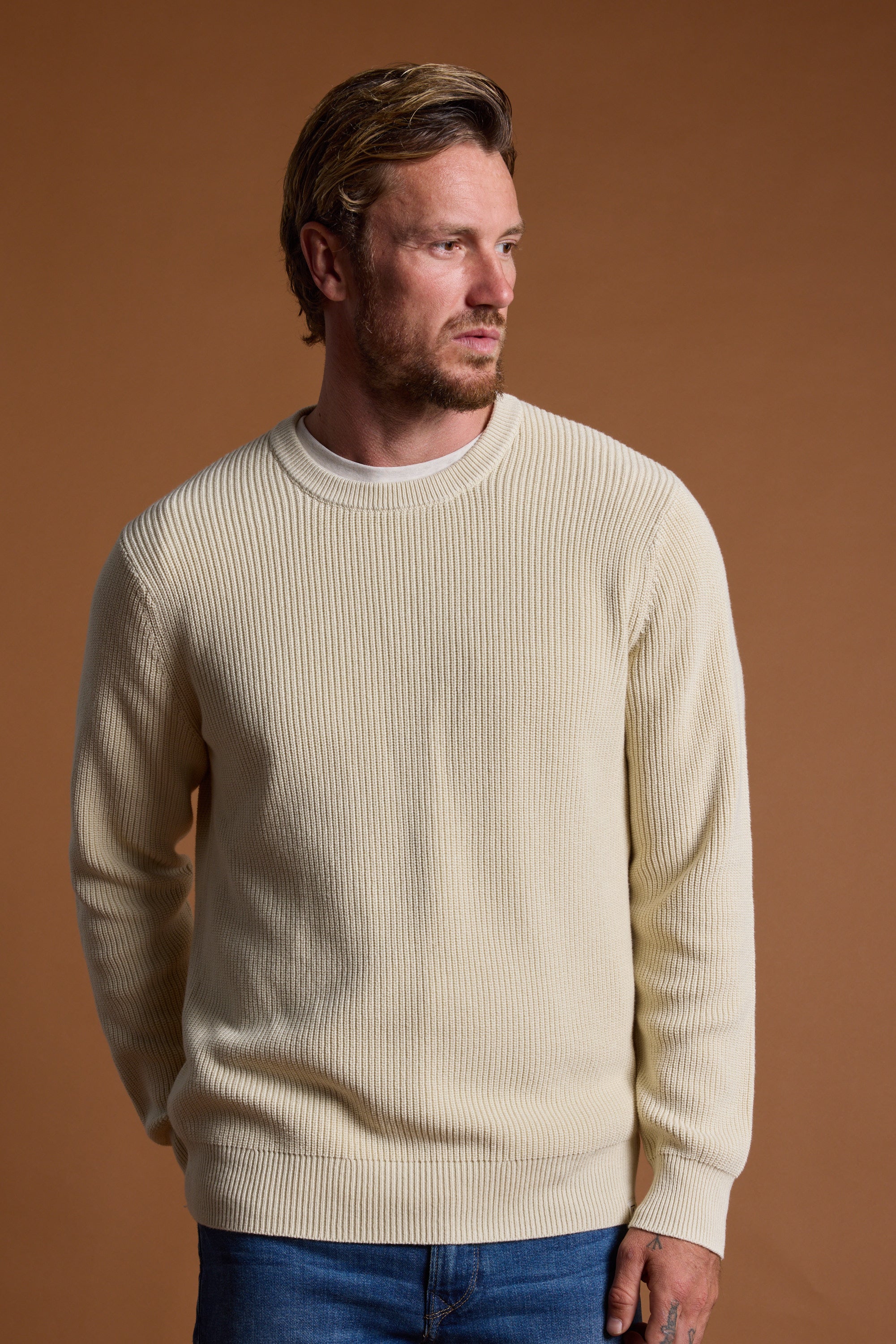 Barkers Dandar Cotton Crew in oatmeal, cotton