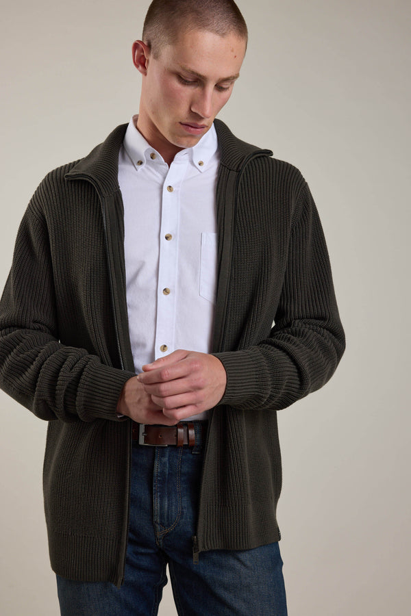 Barkers Enfield Zip Up Cardigan in khaki, additional view