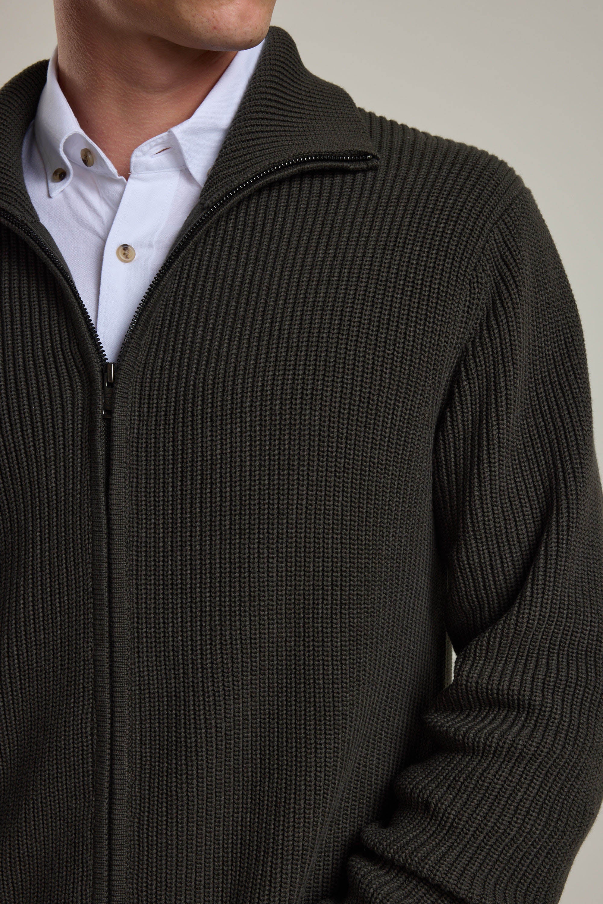 Barkers Enfield Zip Up Cardigan in khaki, additional view