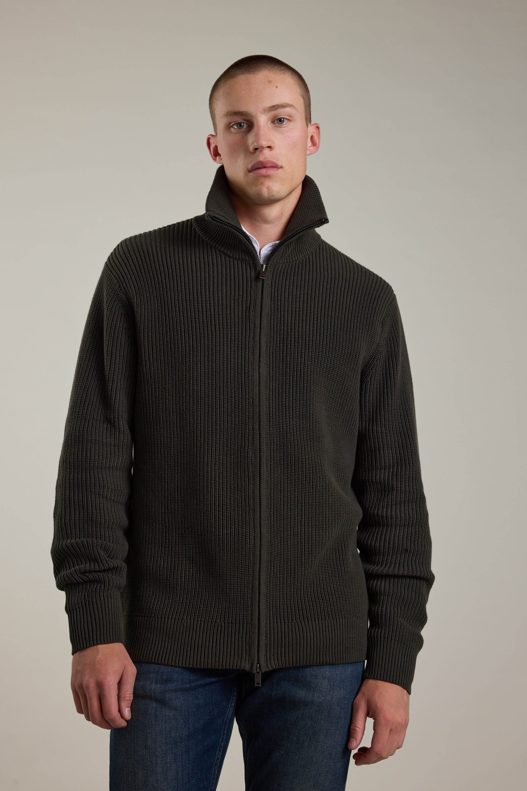 Barkers Enfield Zip Up Cardigan in khaki, additional view