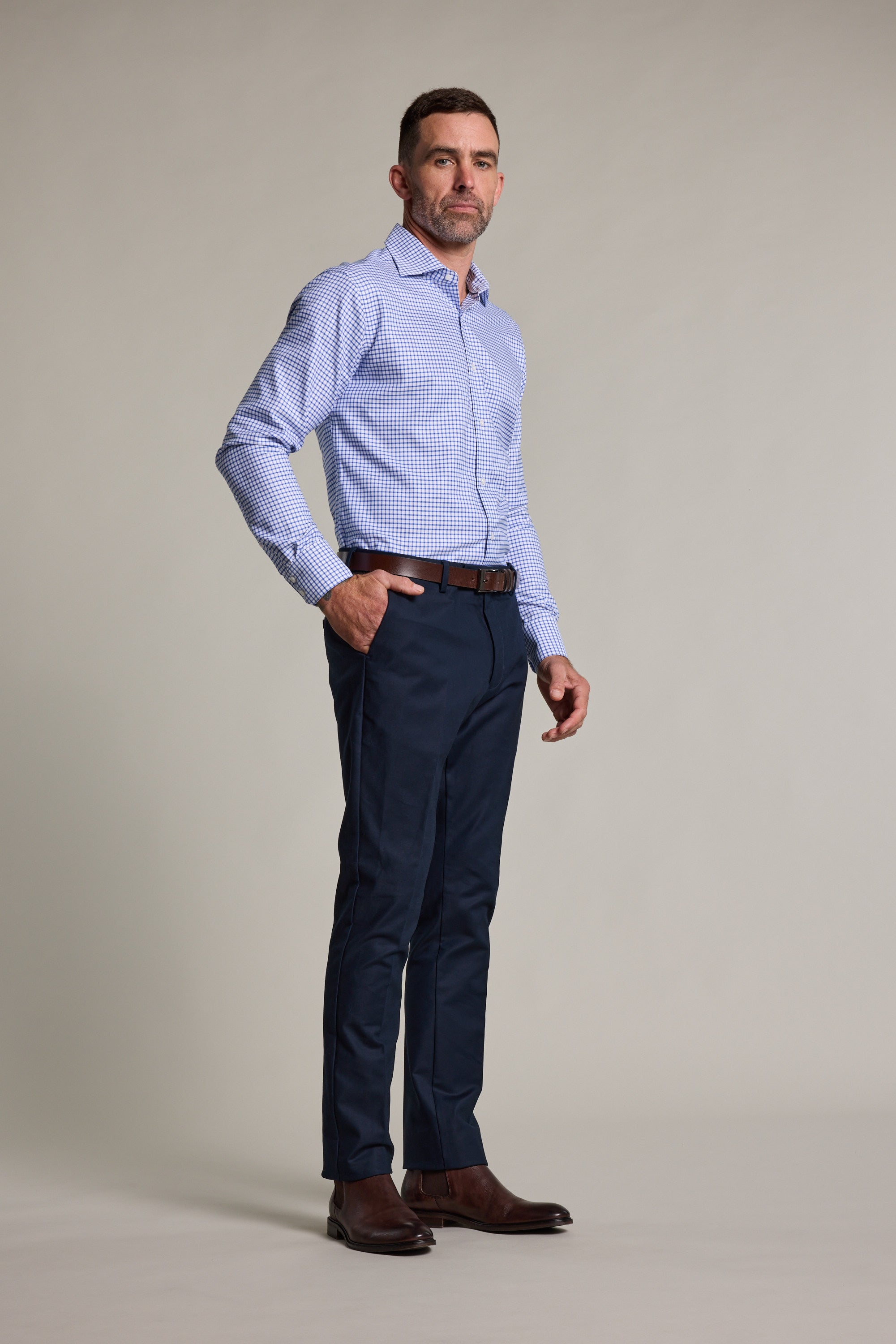 Barkers Acer Business Shirt in navy check, tailored fit, additional view
