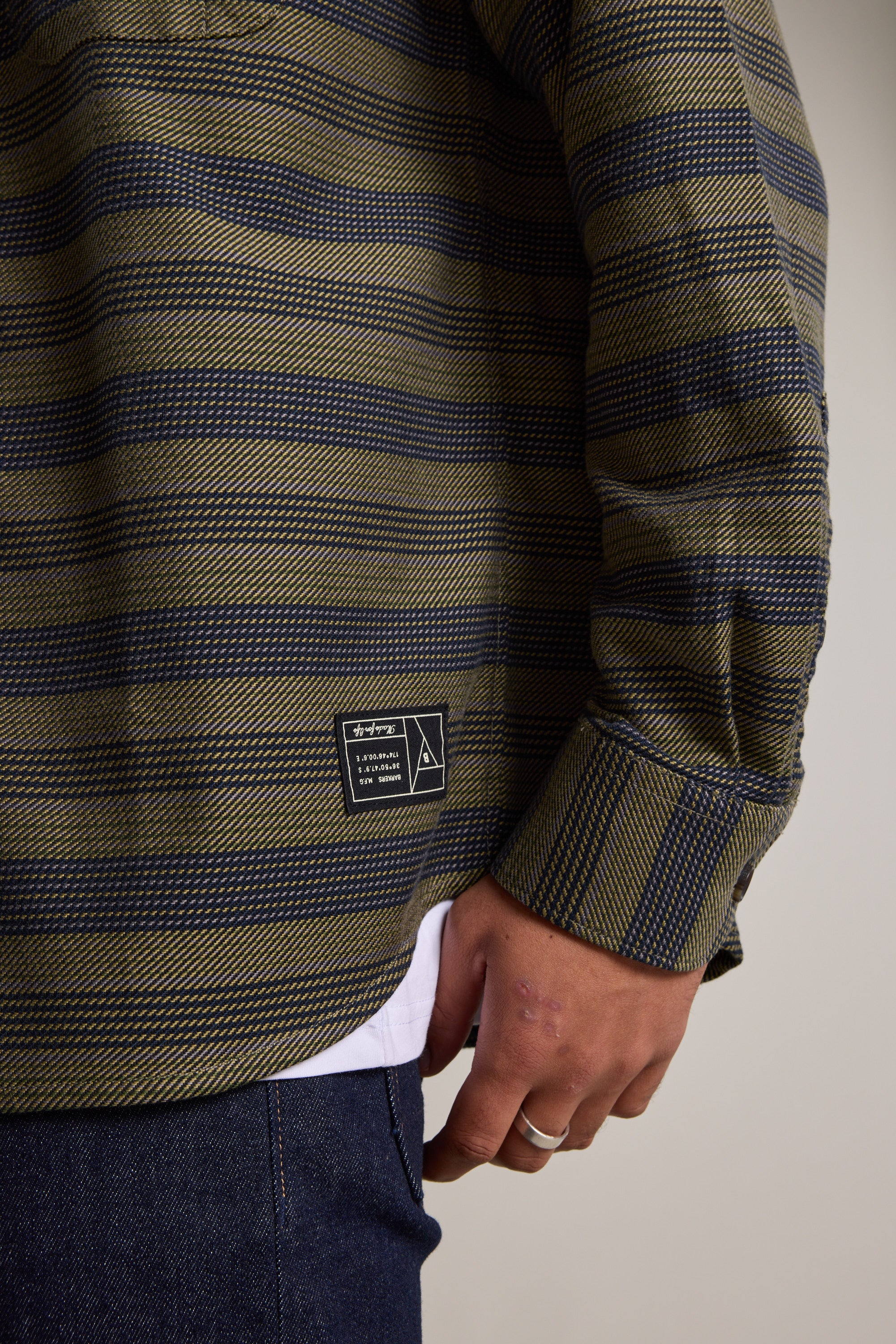 Barkers Mossock Stripe Overshirt in green, additional view