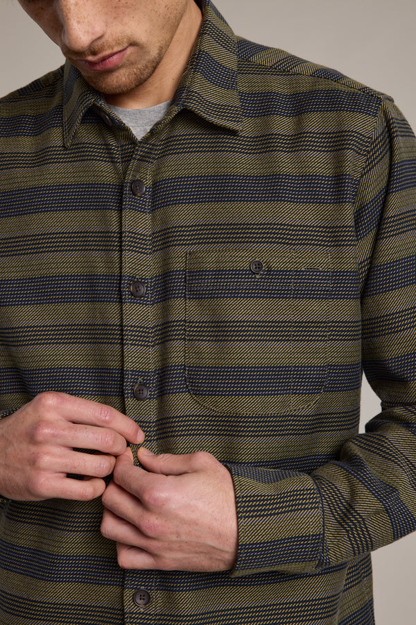 Barkers Mossock Stripe Overshirt in green, alternate view