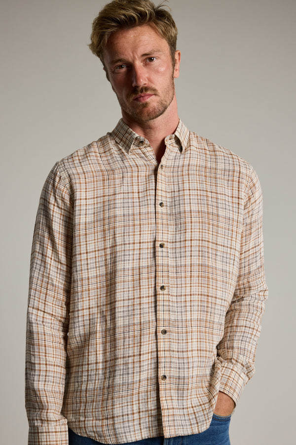 Barkers Corwin Check Shirt in brown check, tailored fit, additional view
