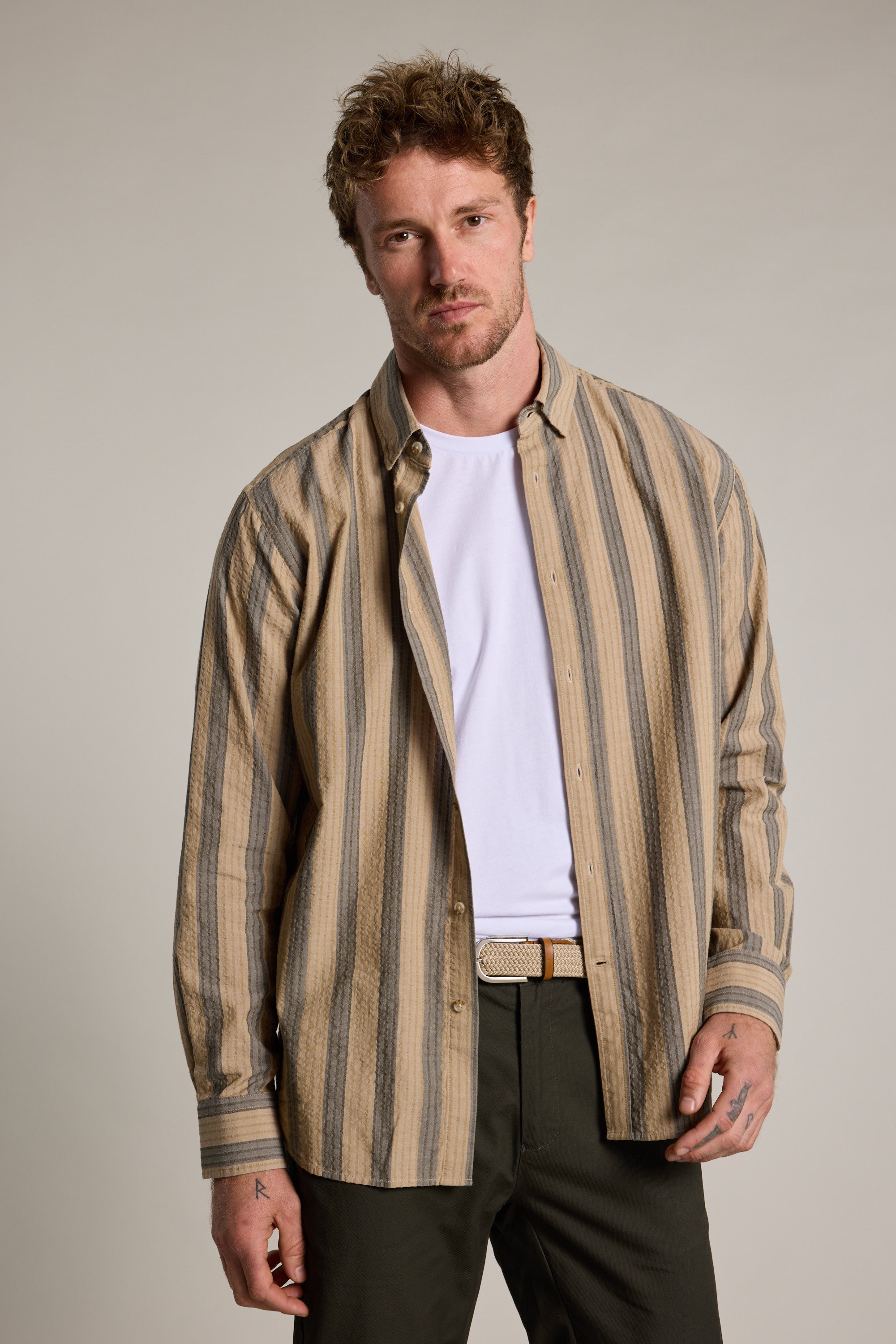 Barkers Pollard Stripe Shirt in beige, classic fit, alternate view
