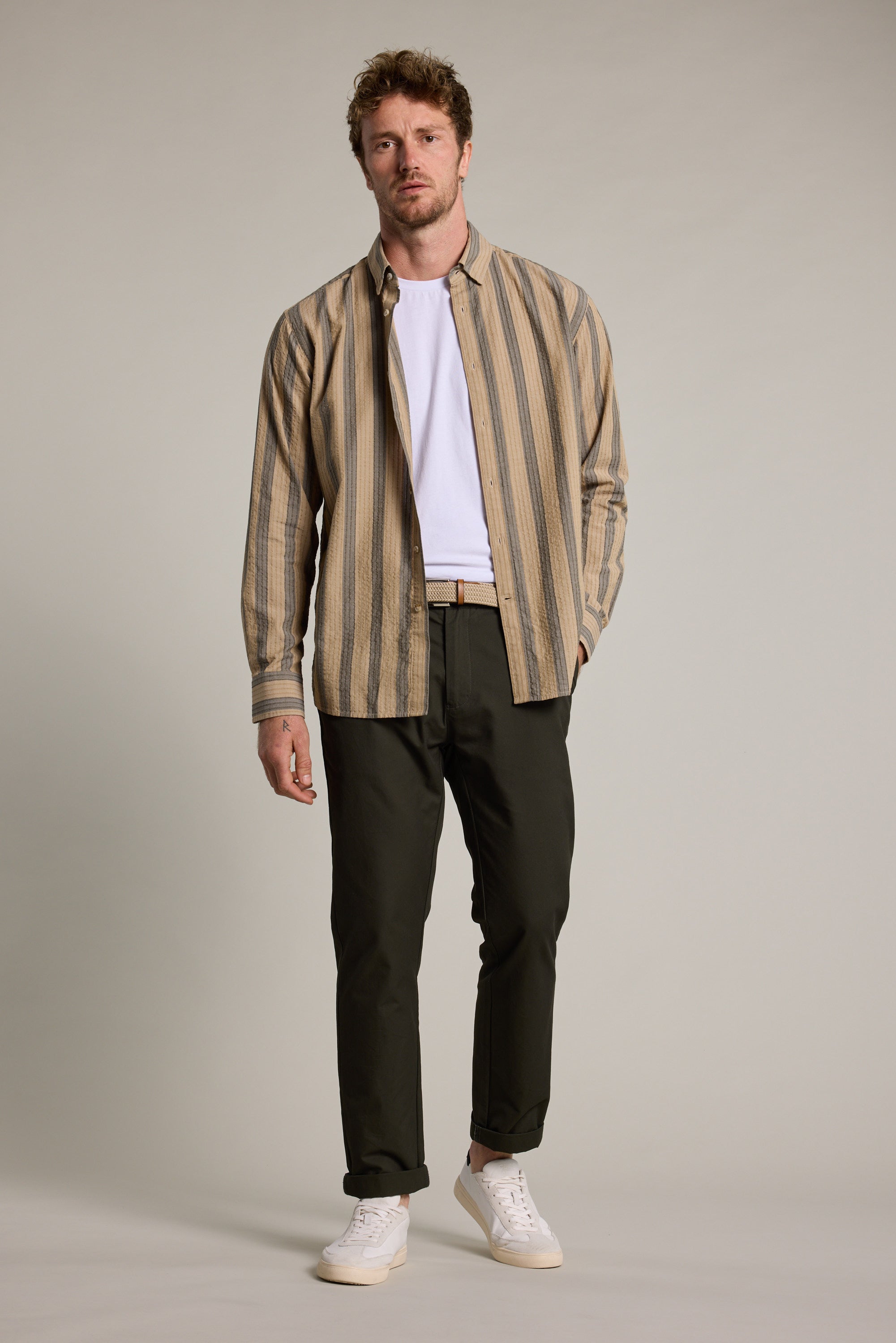 Barkers Pollard Stripe Shirt in beige, classic fit