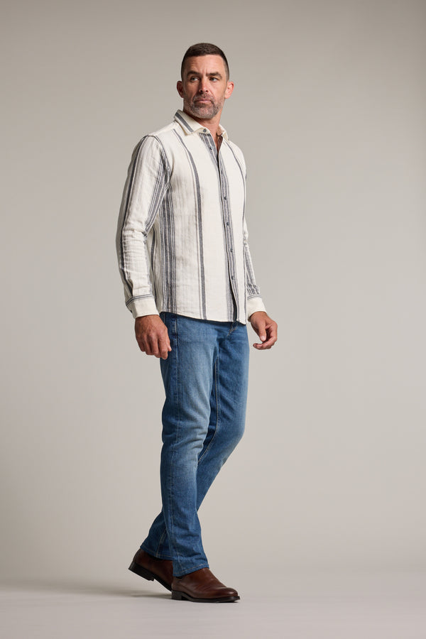 Barkers Haig Stripe Shirt in black/white, tailored fit, alternate view