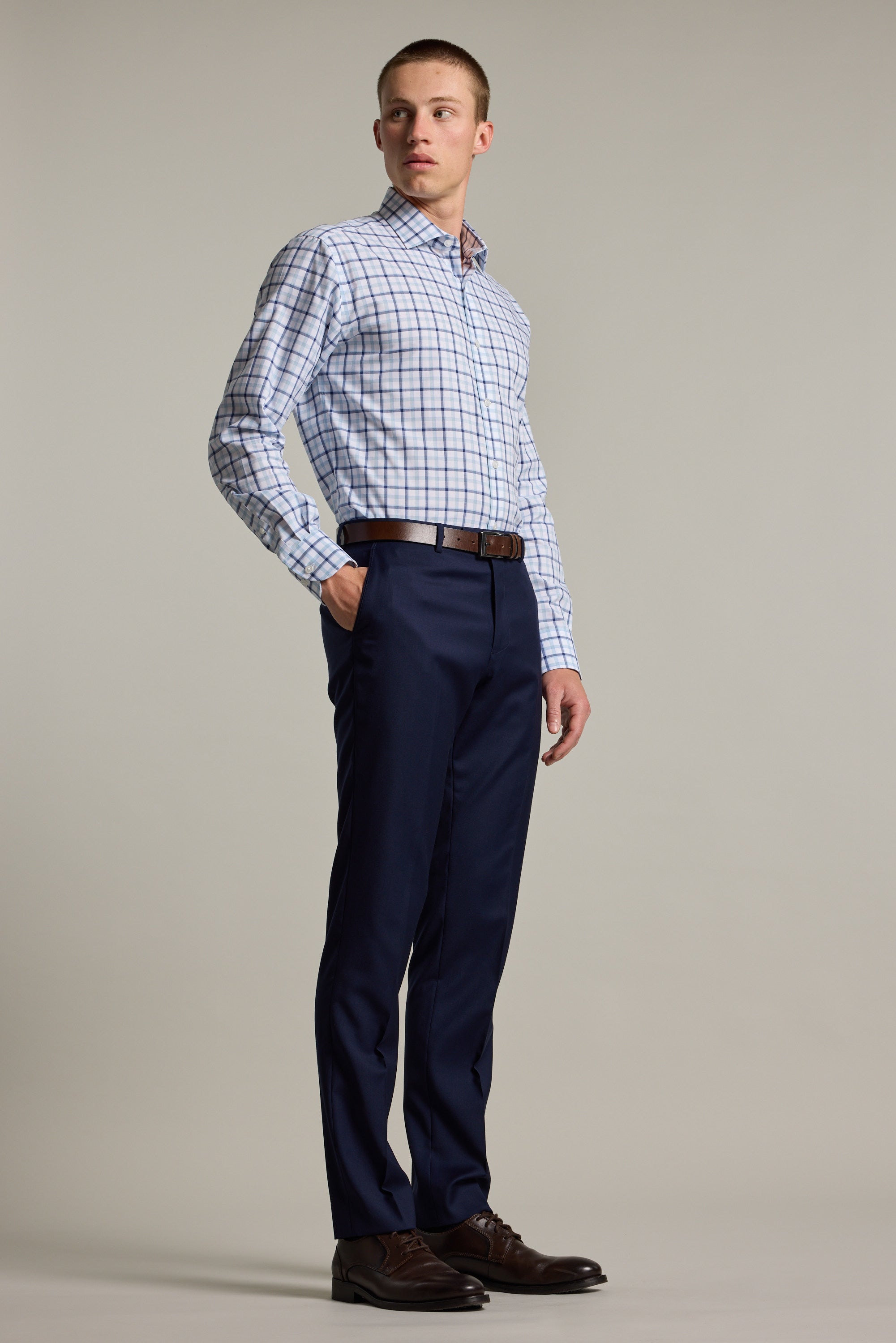 Barkers Wesley Check Business Shirt in light blue, classic fit, additional view