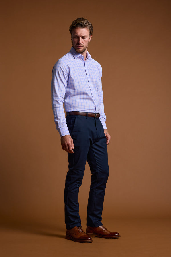 Barkers Larry Check Business Shirt in lilac, tailored fit, alternate view