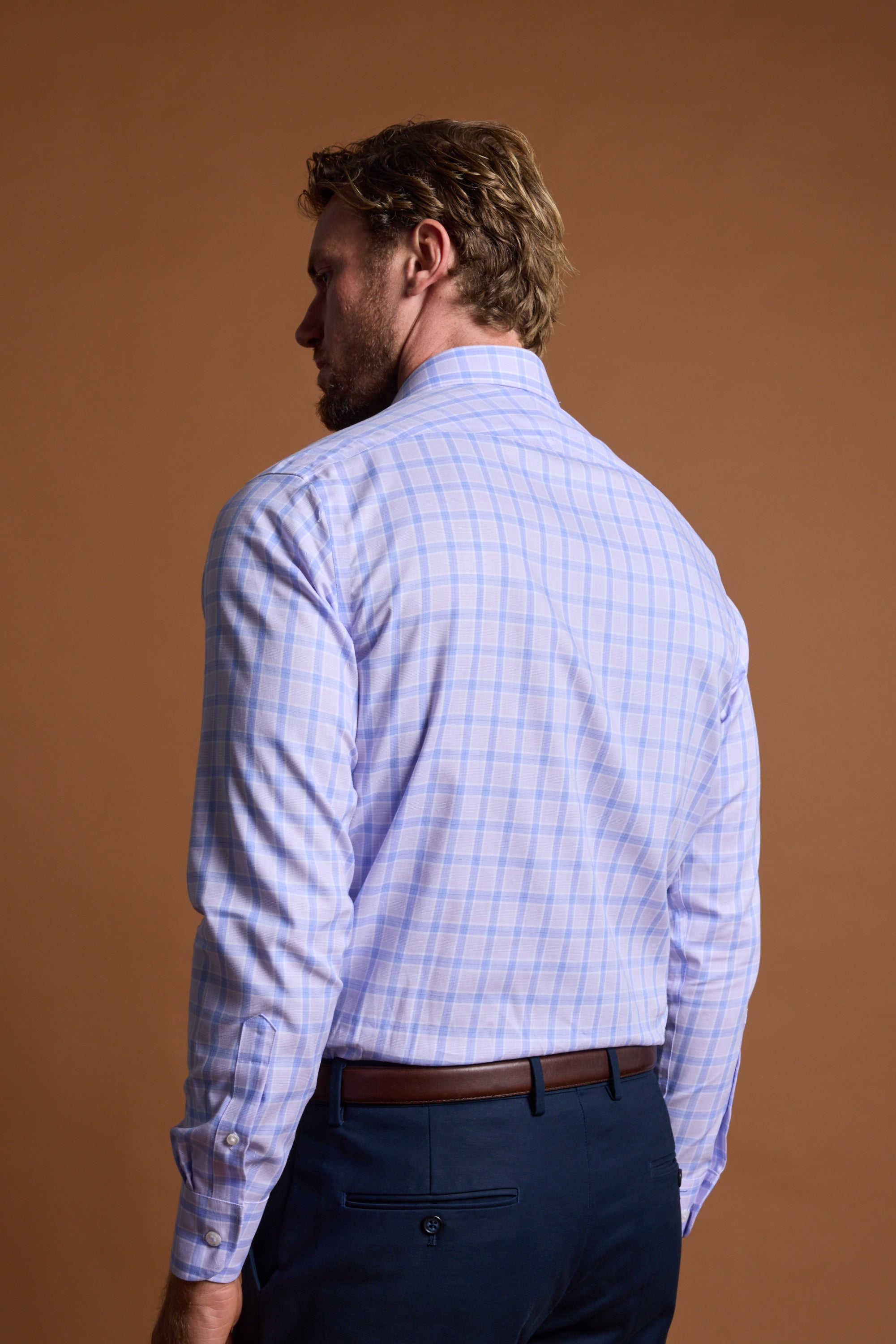 Barkers Larry Check Business Shirt in lilac, tailored fit, additional view